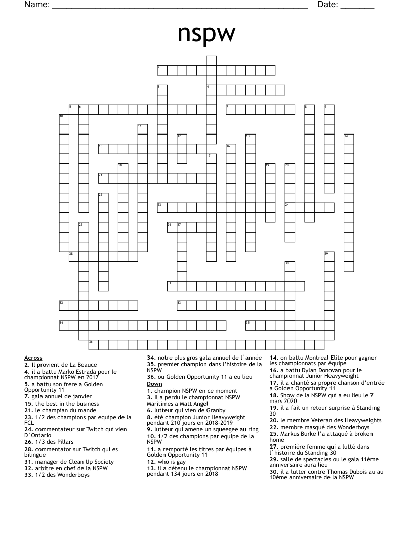 nspw Crossword