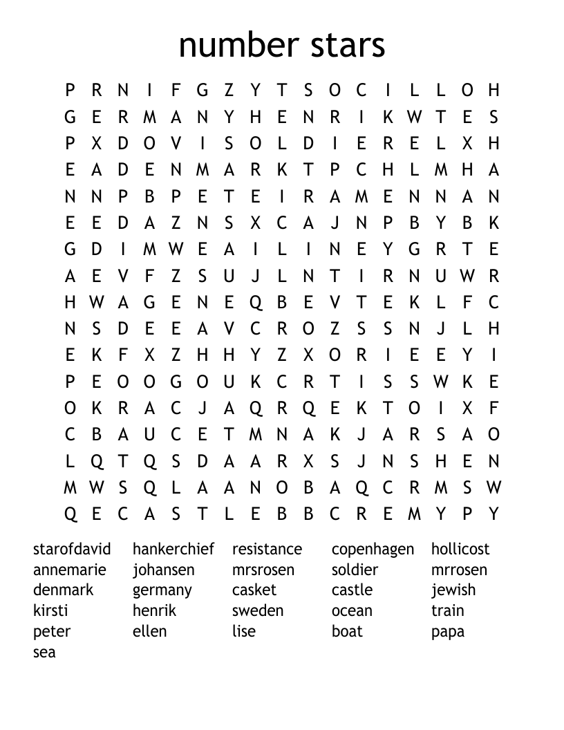 Number Stars Word Search WordMint