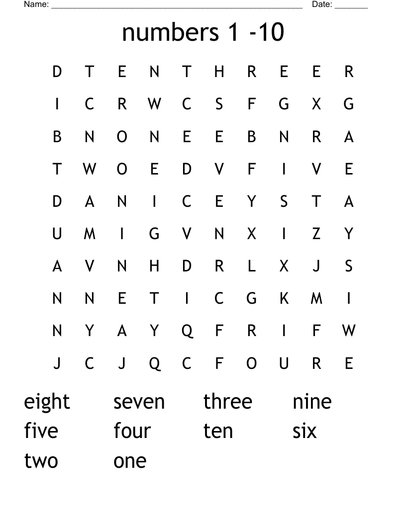 Numbers 1 10 Word Search WordMint