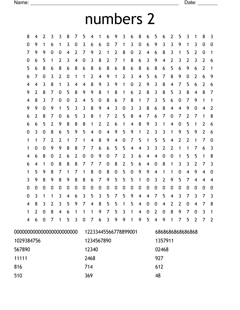 Numbers 2 Word Search WordMint