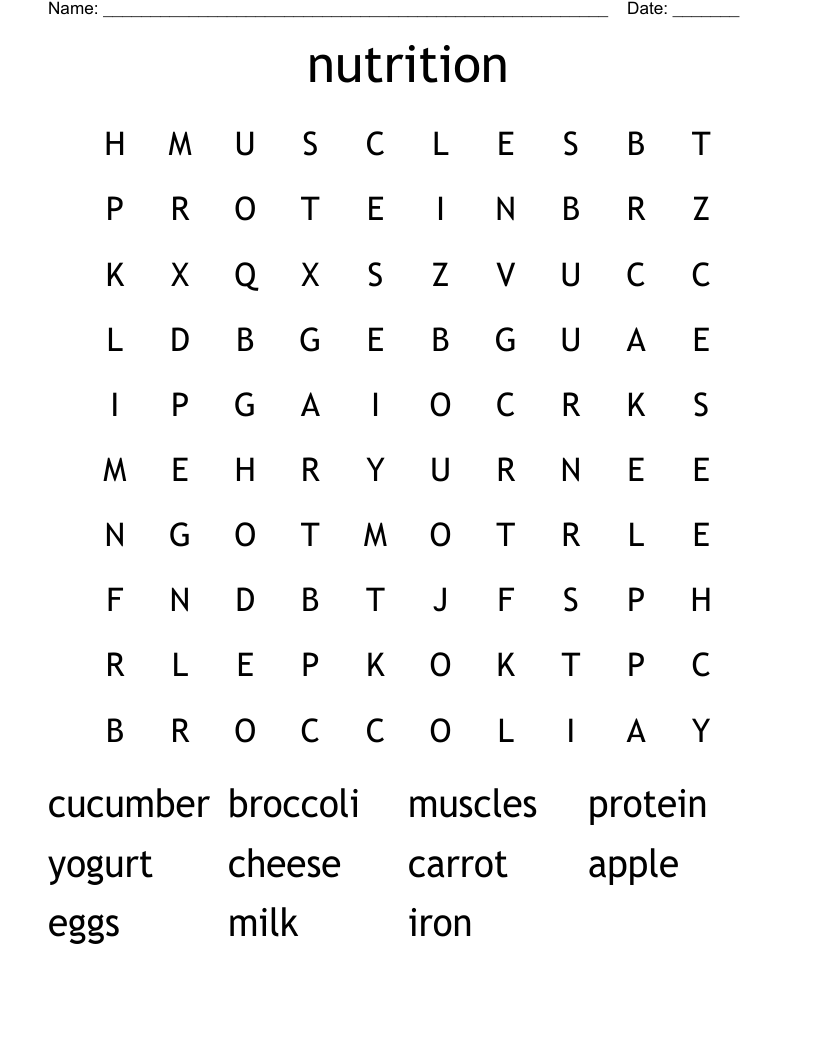 Nutrition Word Search WordMint