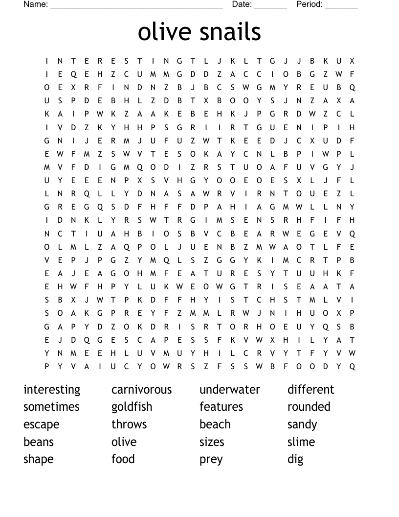 olive snails  Word Search