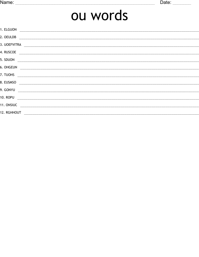 ou words Word Scramble