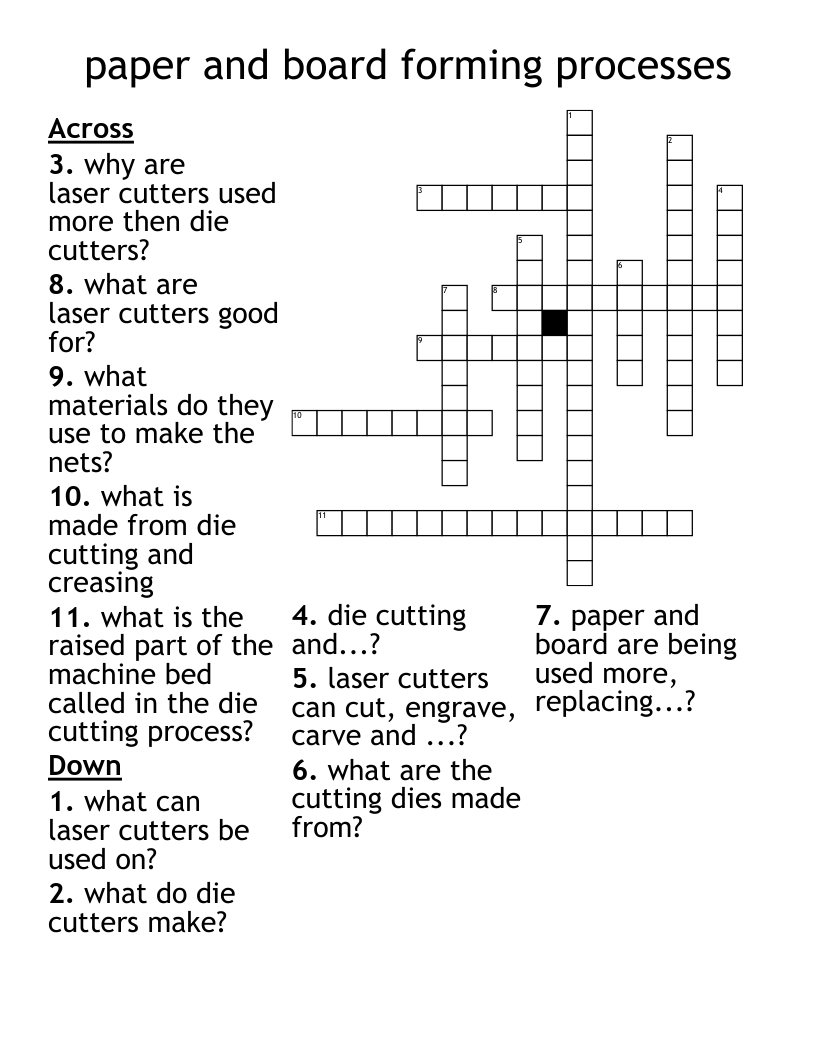 paper and board forming processes Crossword