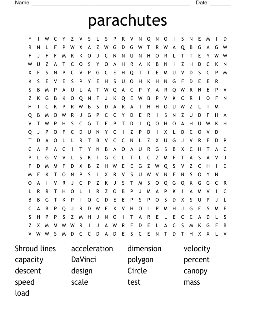 parachutes Word Search