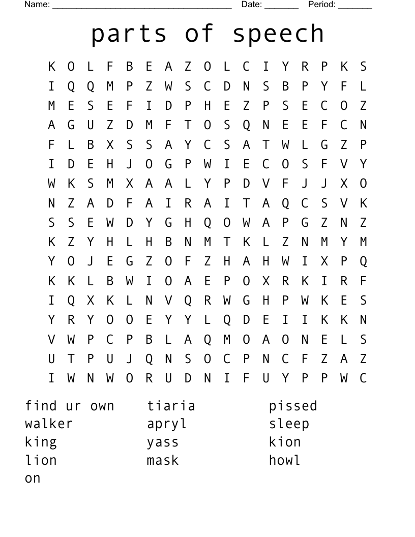 parts of speech  Word Search