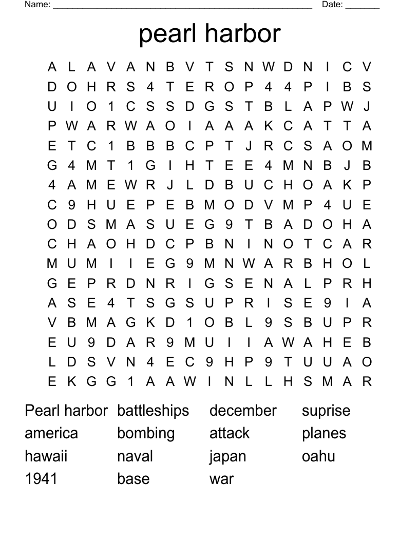 Pearl Harbor Word Search WordMint