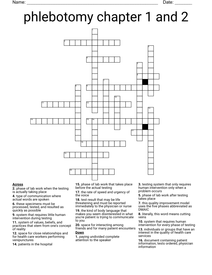 Phlebotomy Crossword Puzzle Answers Chapter 1 Terrie Moody s 