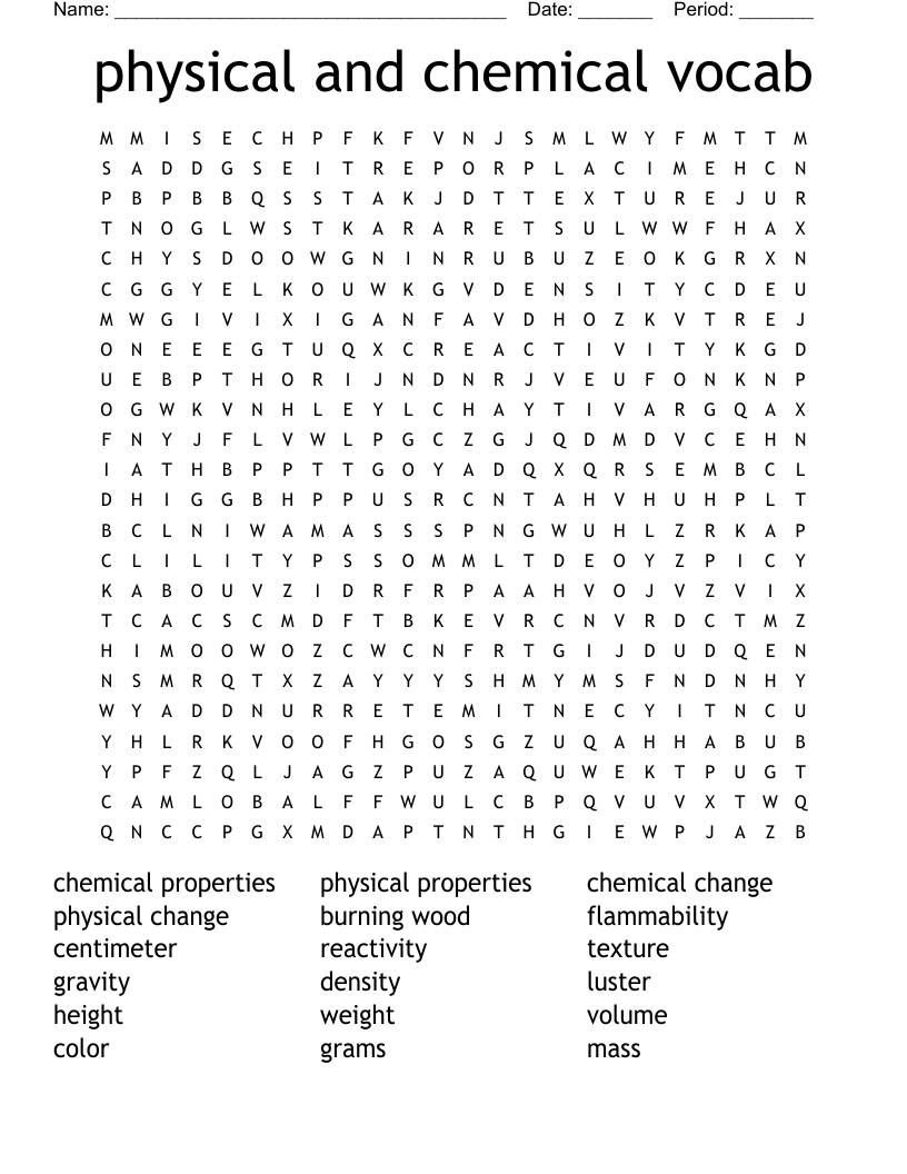 physical and chemical vocab Word Search