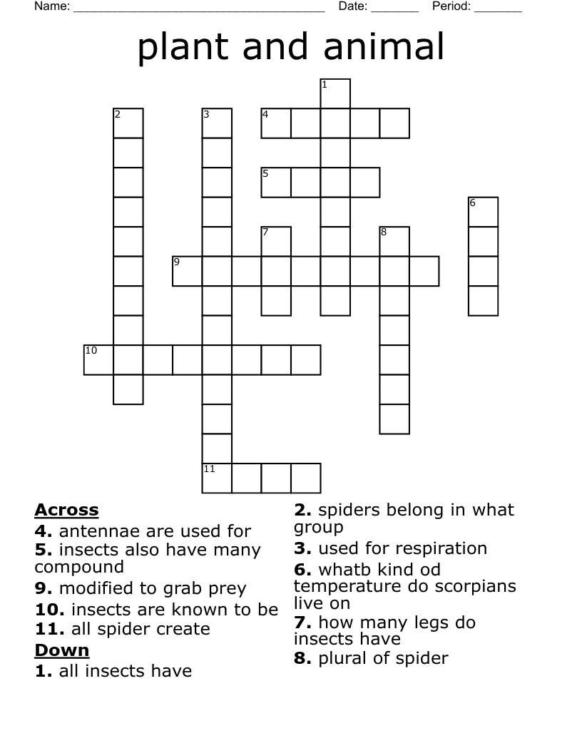 plant and animal Crossword WordMint