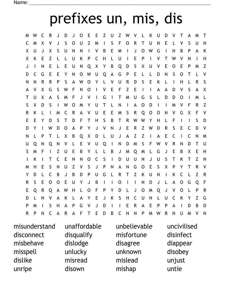 Group 1 dis And mis Words Word Search WordMint