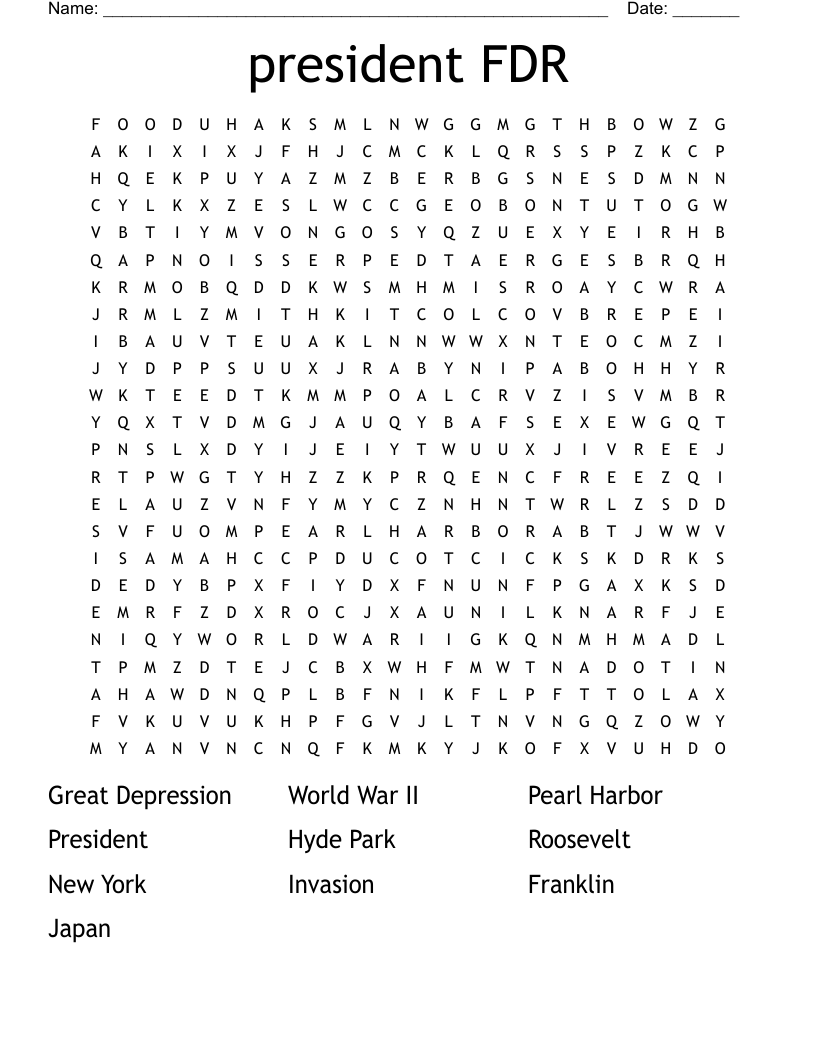 president FDR  Word Search