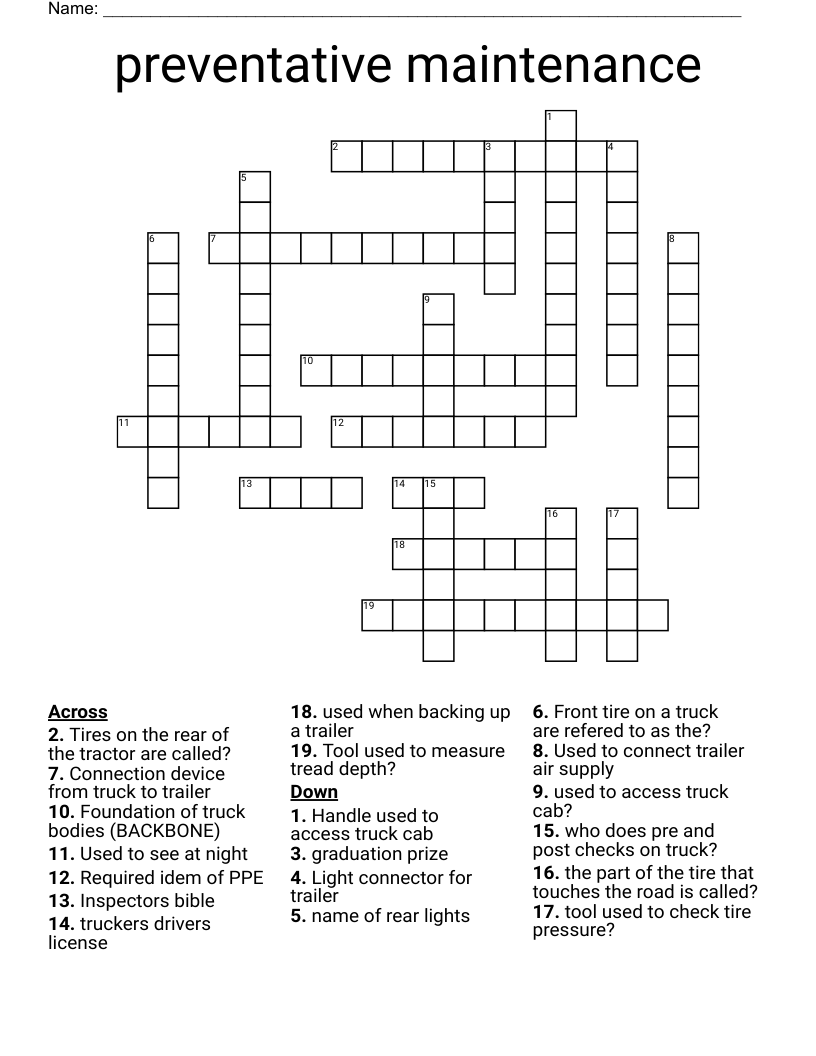 Preventative Maintenance Crossword WordMint