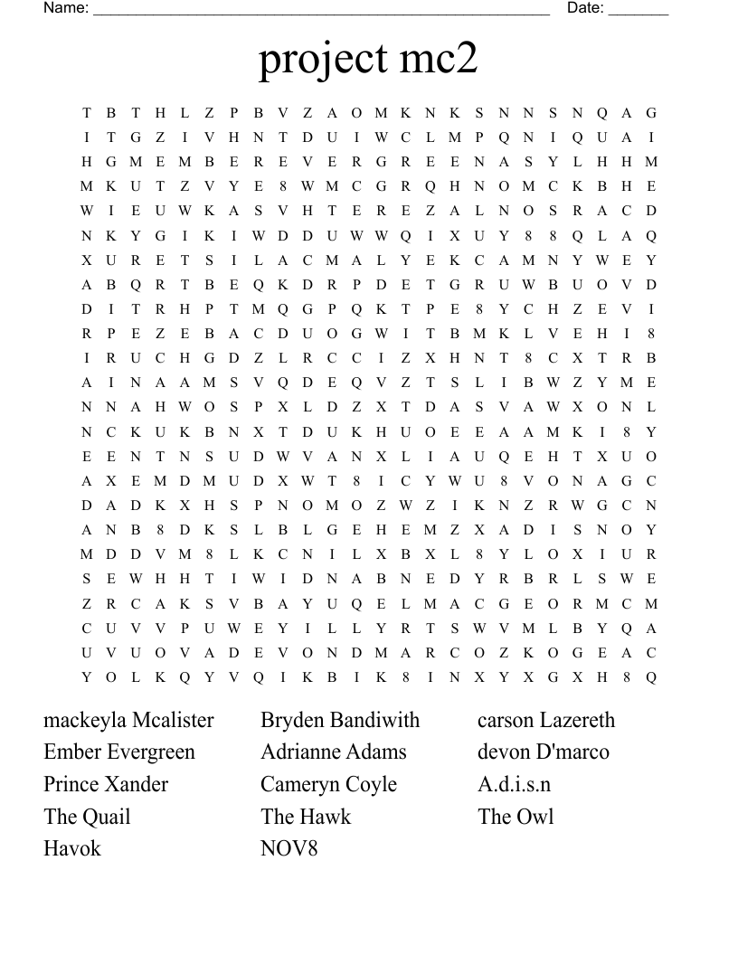 project mc2 Word Search