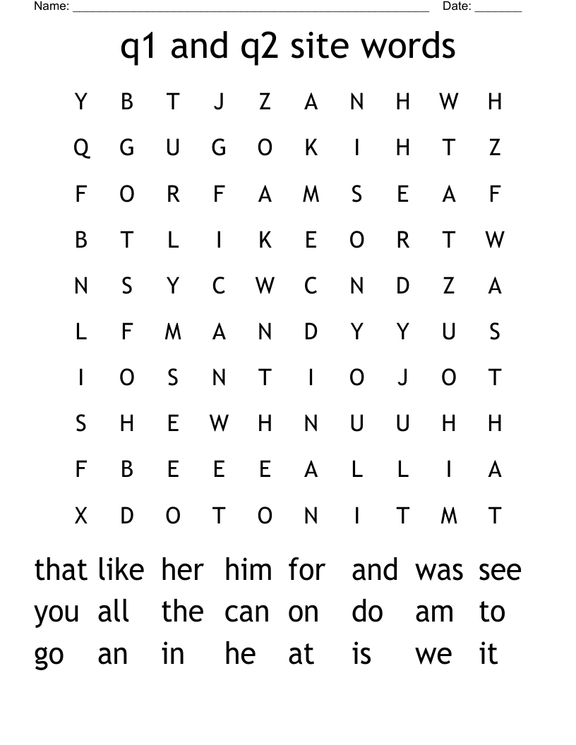 q1 and q2 site words Word Search