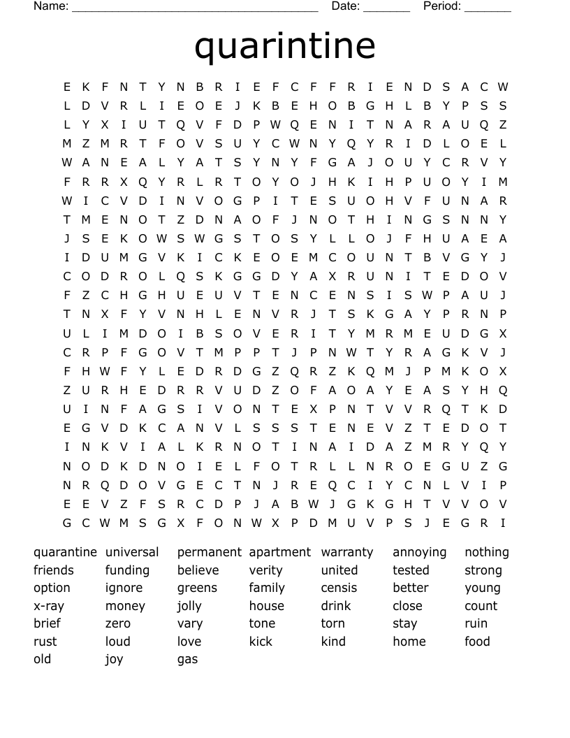 quarintine Word Search