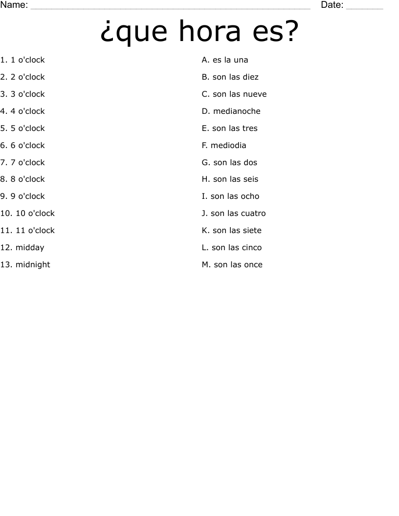 que hora es? Worksheet - WordMint