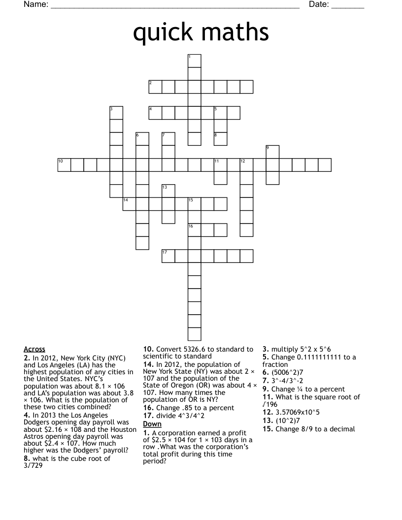 quick maths  Crossword