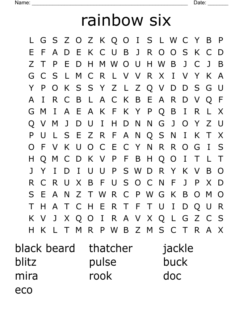 rainbow six Word Search
