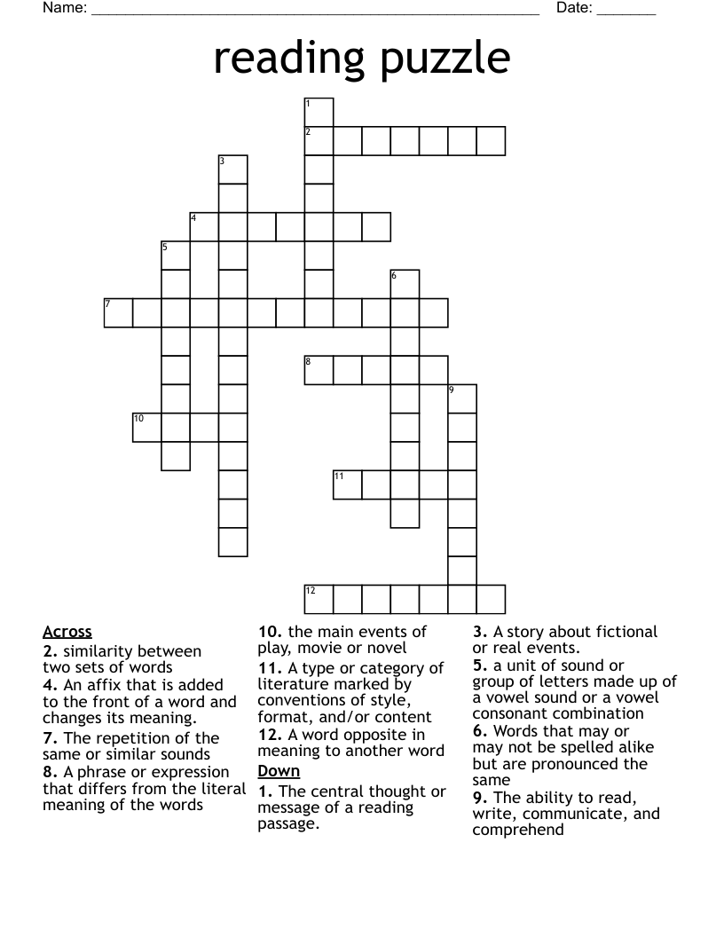 Reading Puzzle Crossword WordMint