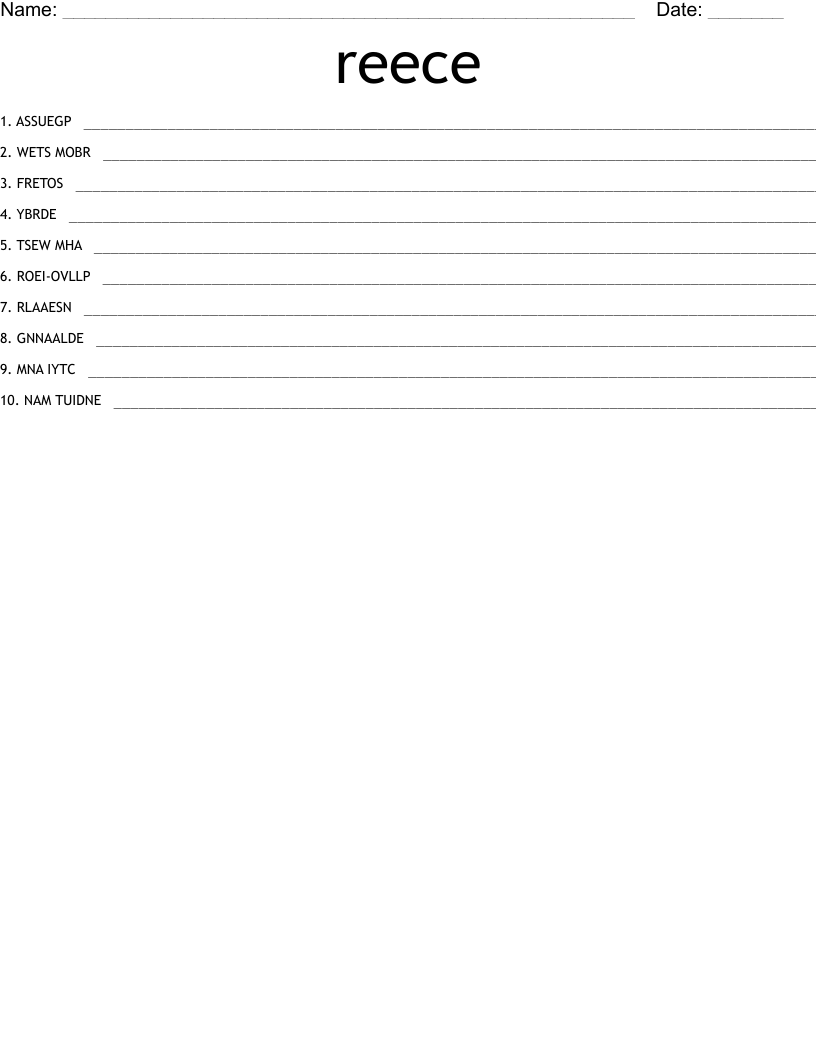 reece Word Scramble WordMint