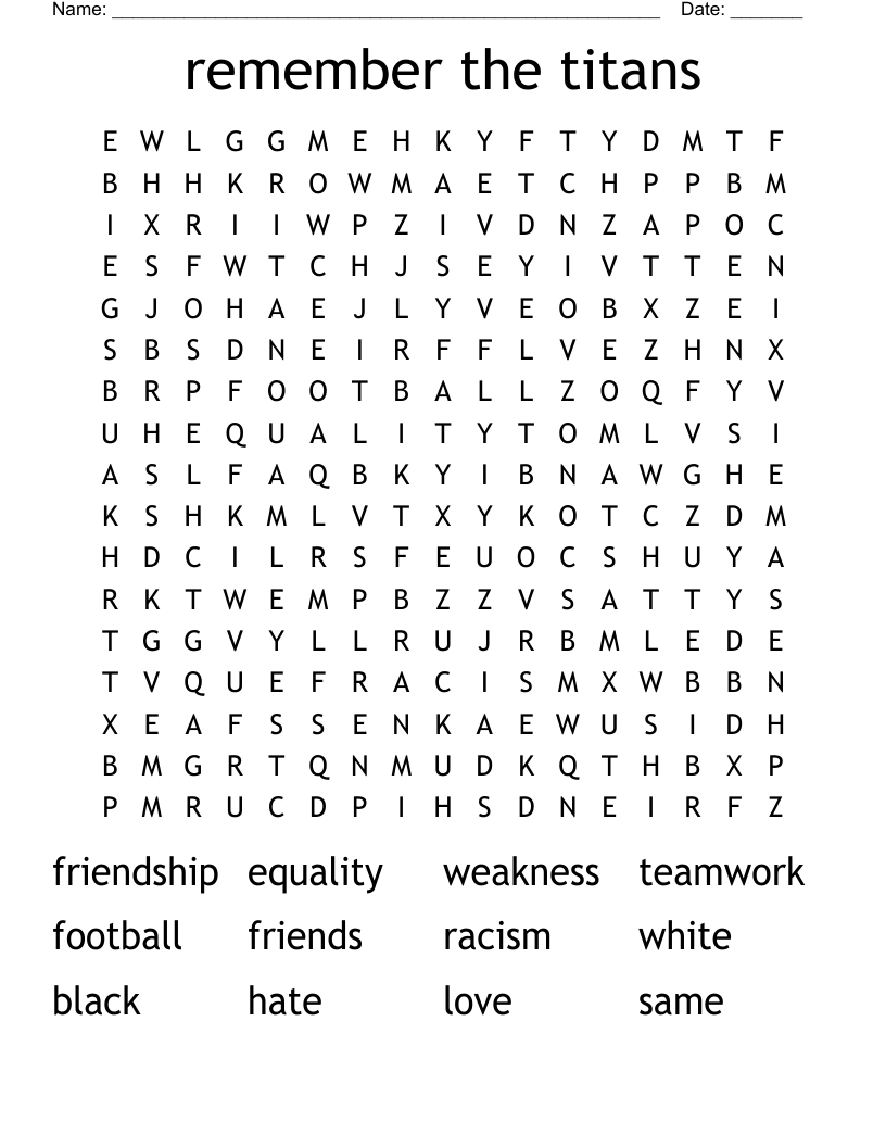 remember the titans  Word Search
