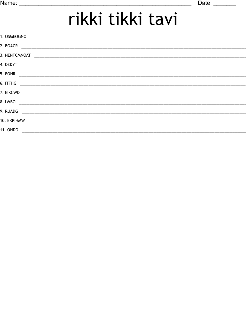 rikki tikki tavi Word Scramble