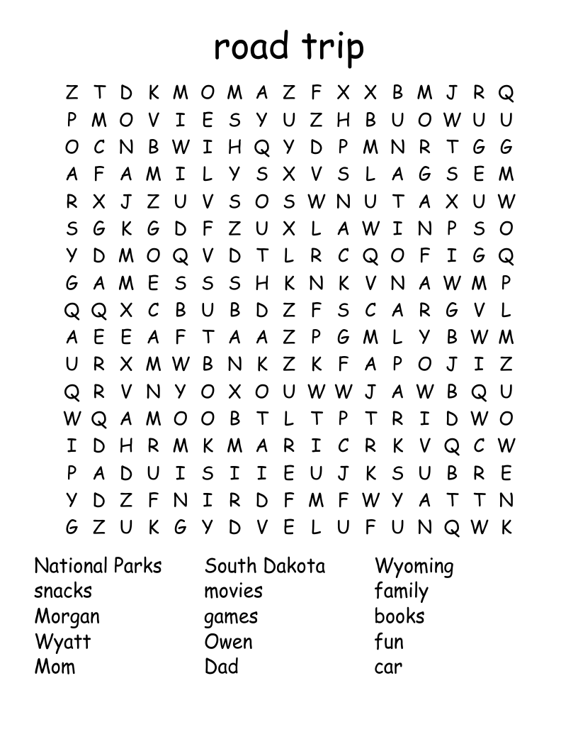 road trip Word Search