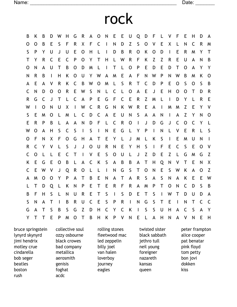 Rock Word Search WordMint