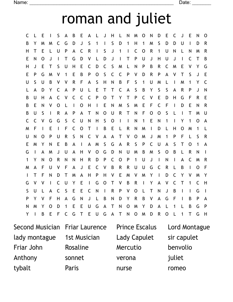 roman and juliet  Word Search