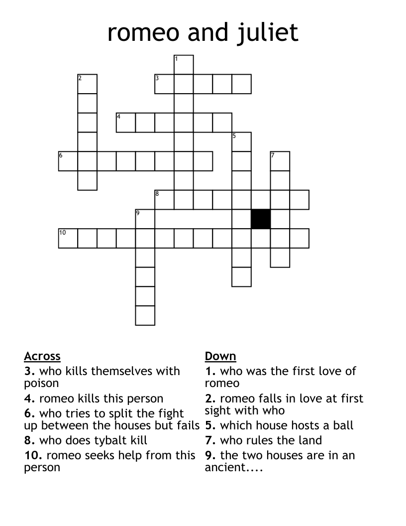 romeo and juliet  Crossword