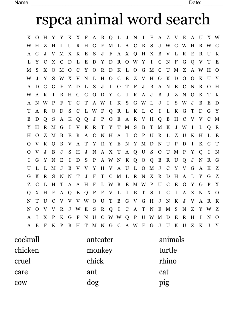 rspca animal word search
