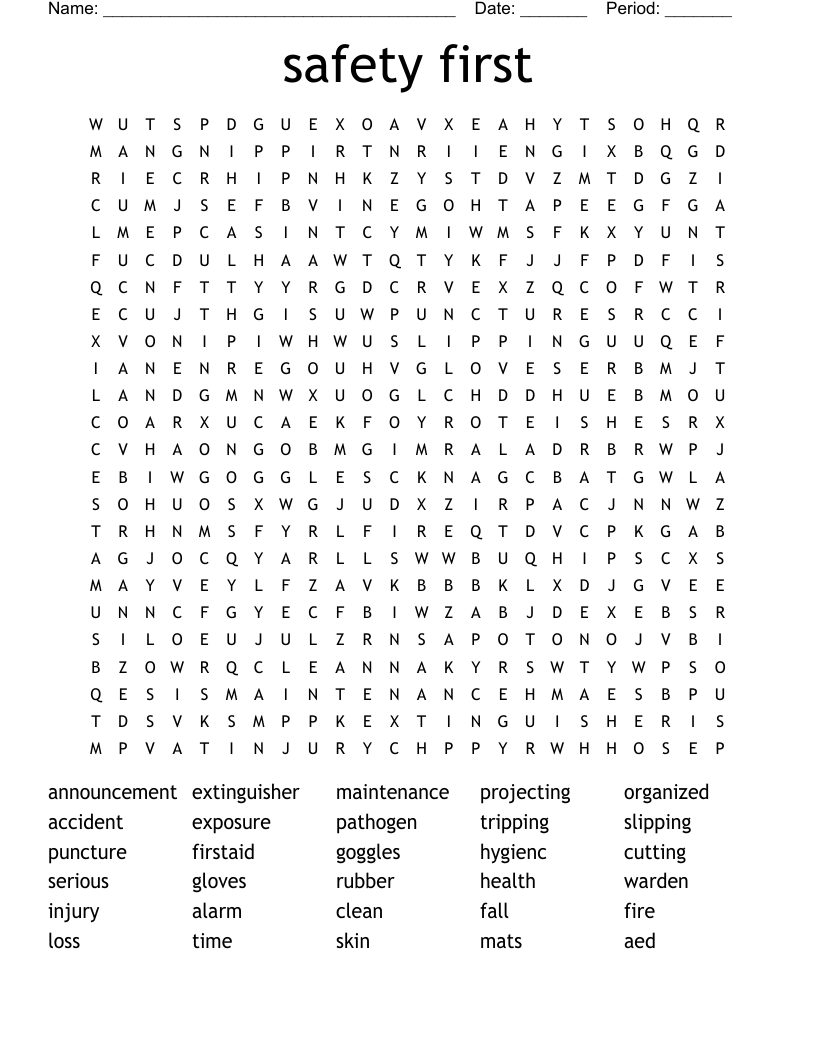 safety first Word Search