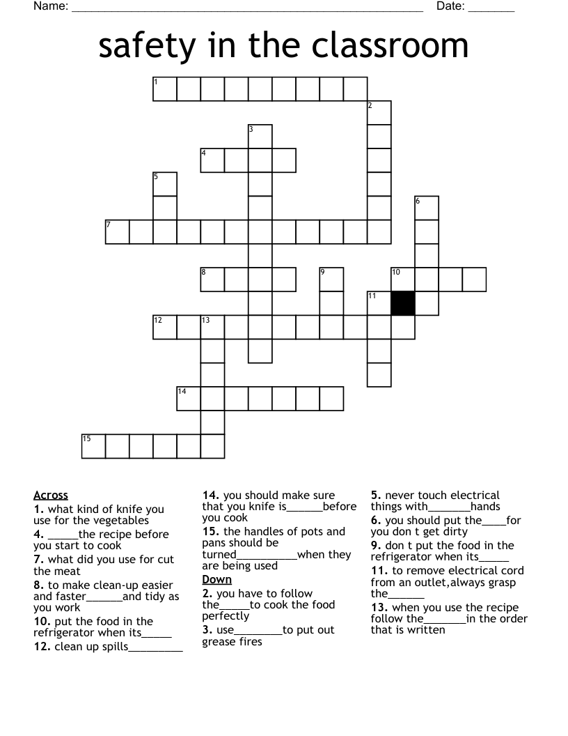safety in the classroom Crossword