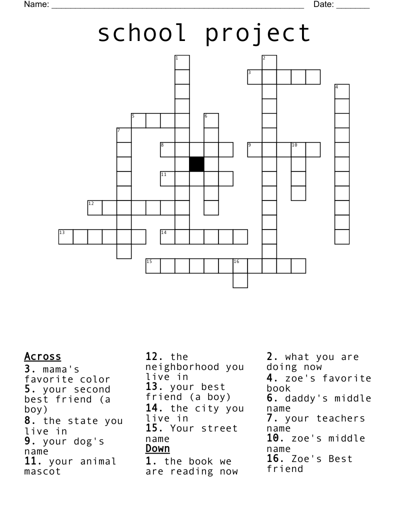 school homework project crossword clue