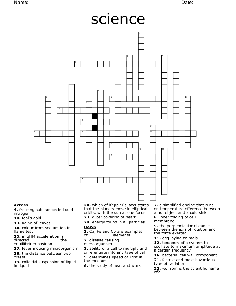 Science Crossword WordMint