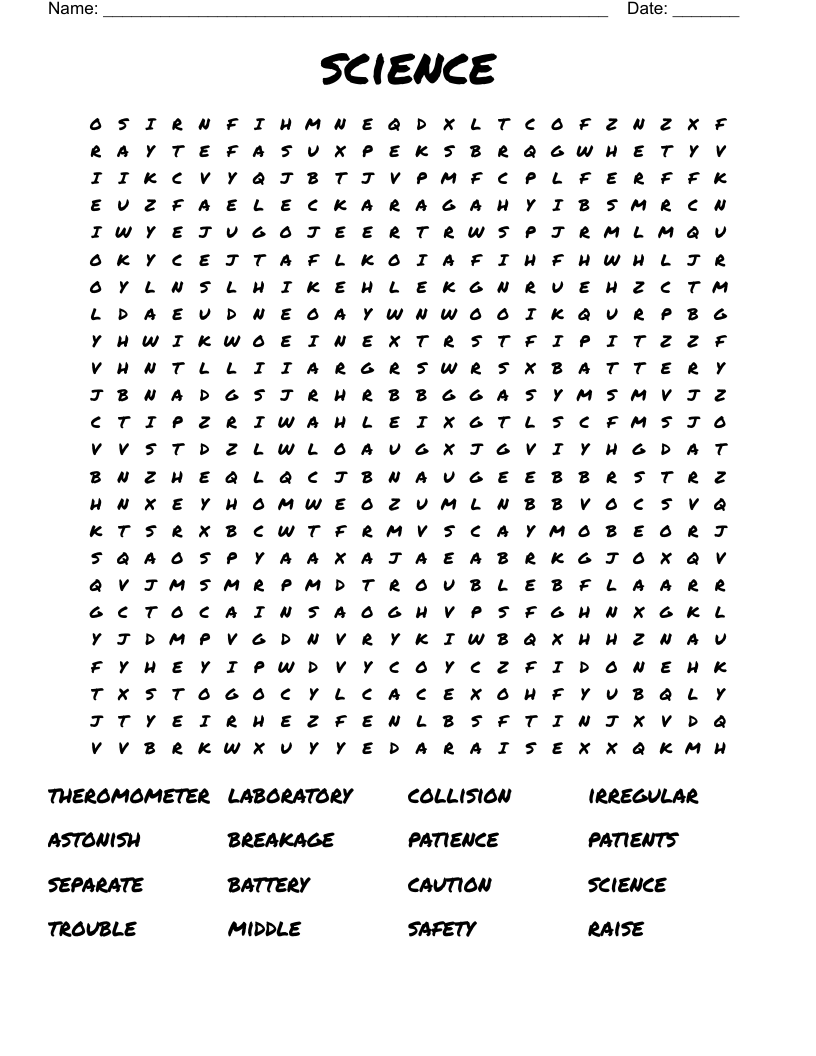 Science Word Search WordMint