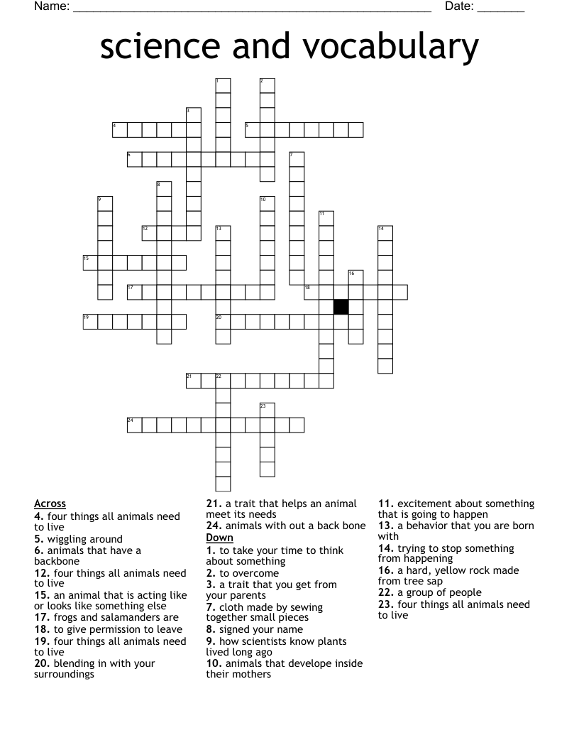 science and vocabulary Crossword