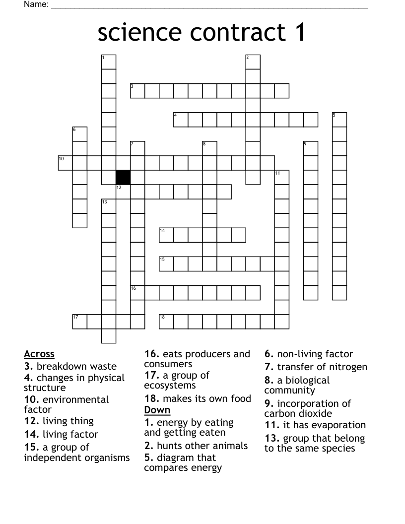 science contract 1 Crossword