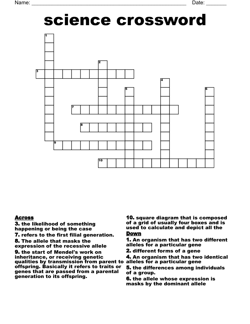 science crossword 
