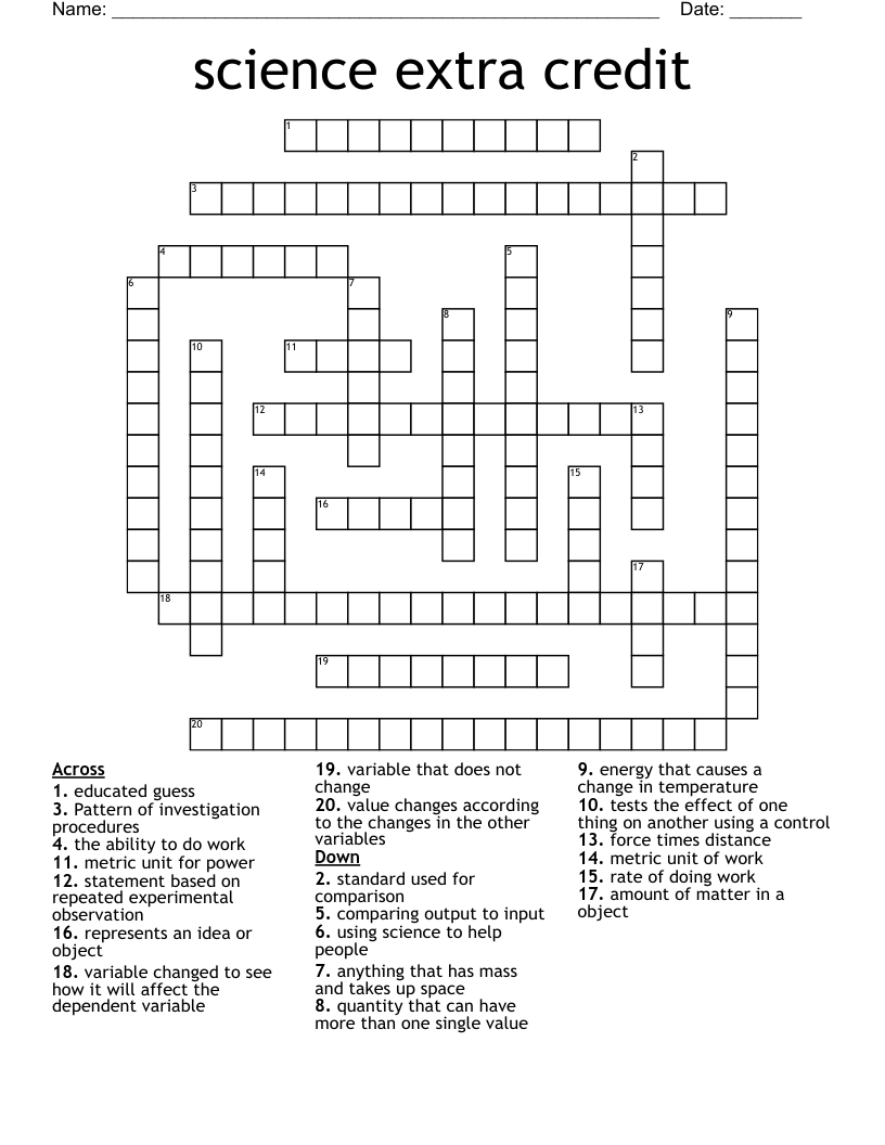 science extra credit Crossword