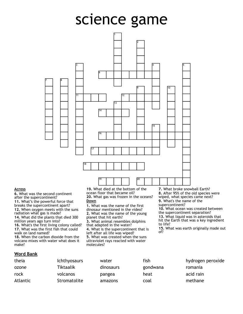 science game Crossword