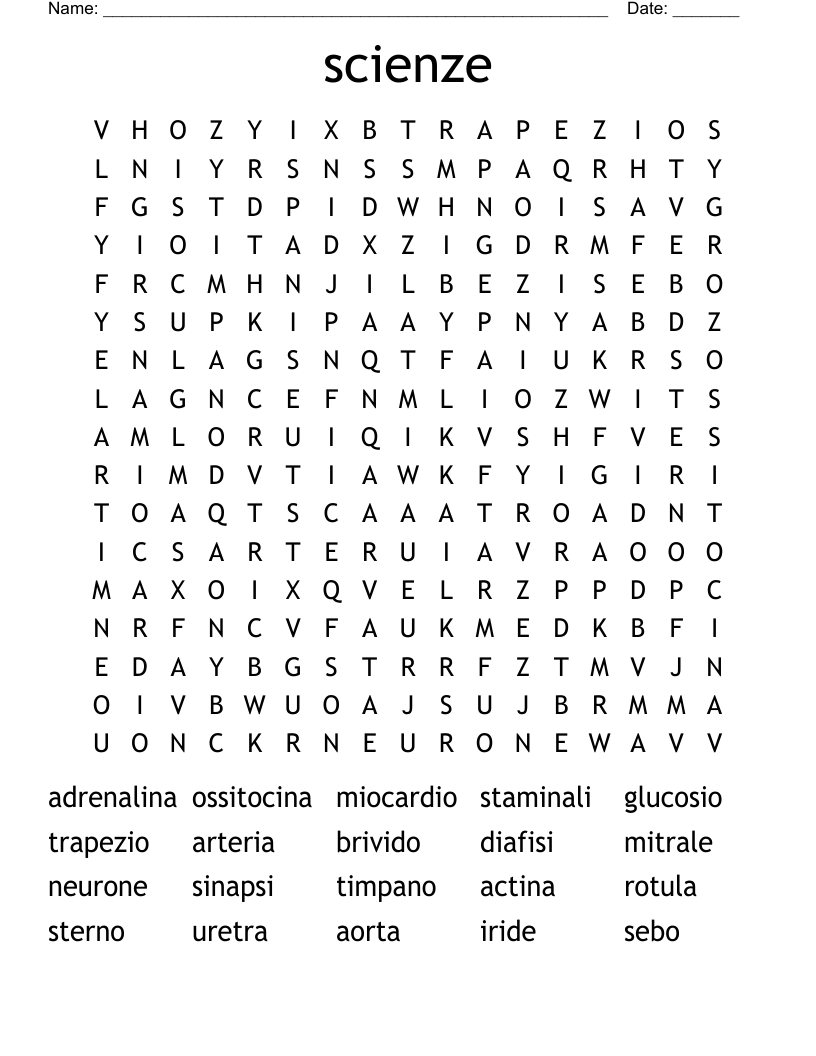 scienze Word Search