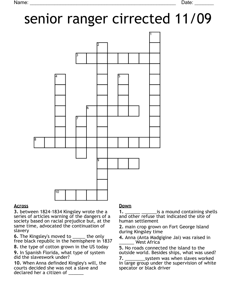 senior ranger cirrected 11/09 Crossword