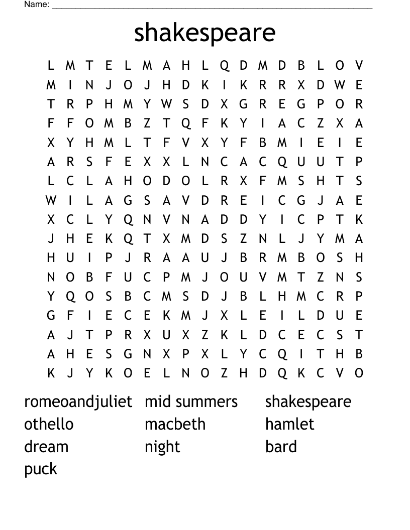 shakespeare Word Search