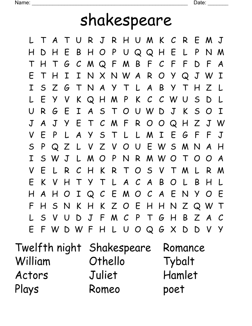 shakespeare Word Search