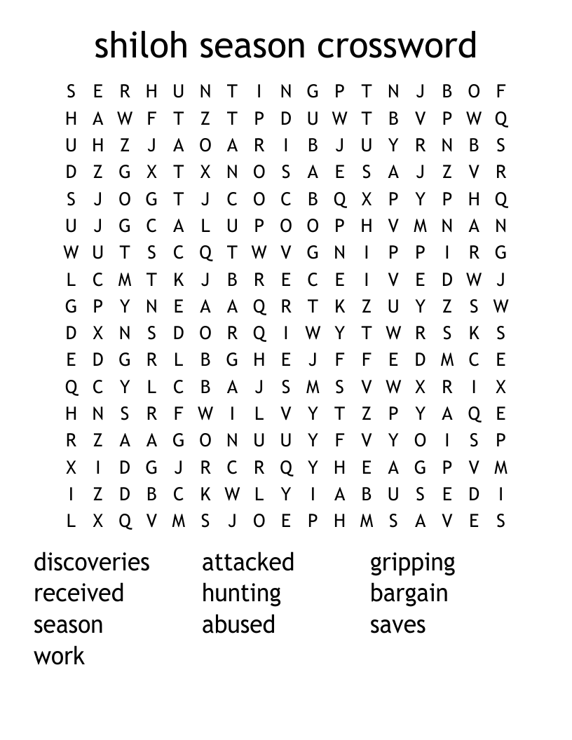 shiloh season crossword Word Search