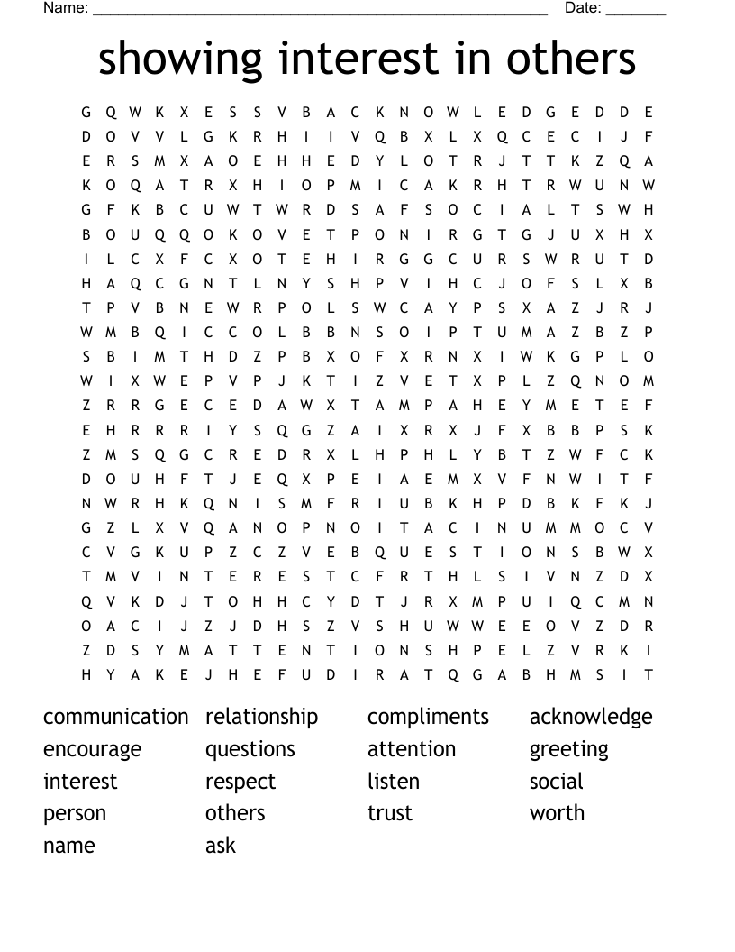 showing interest in others Word Search