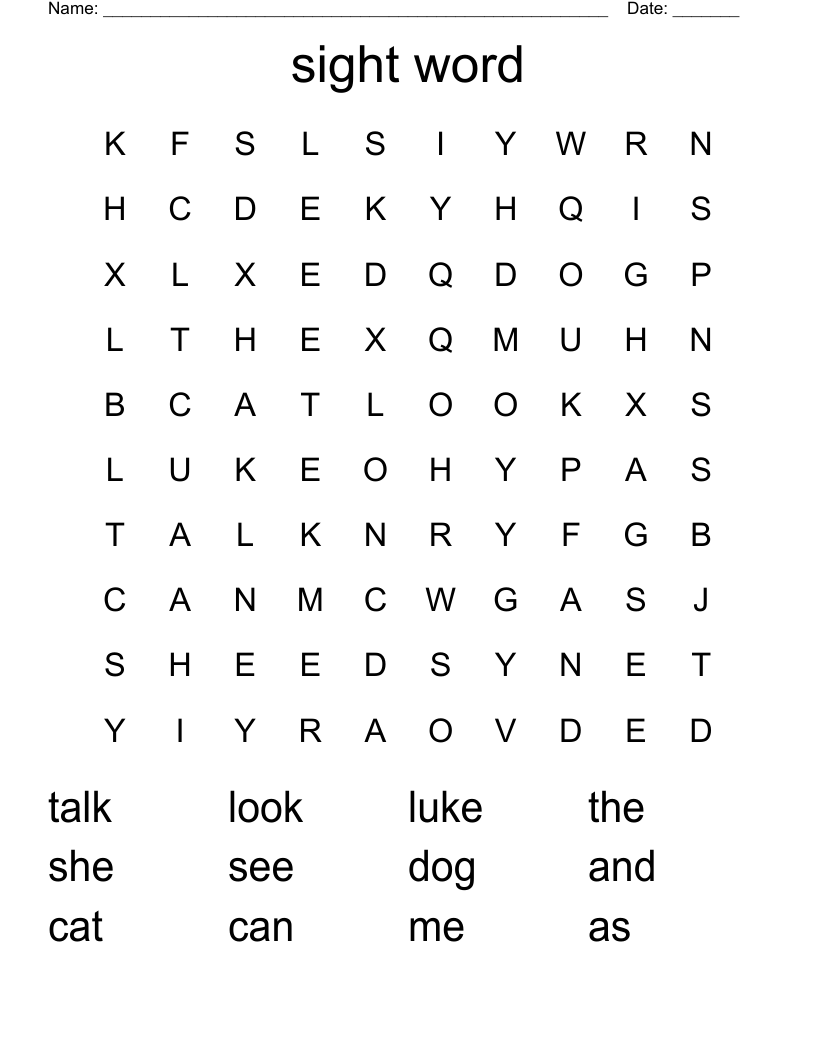 sight word Word Search