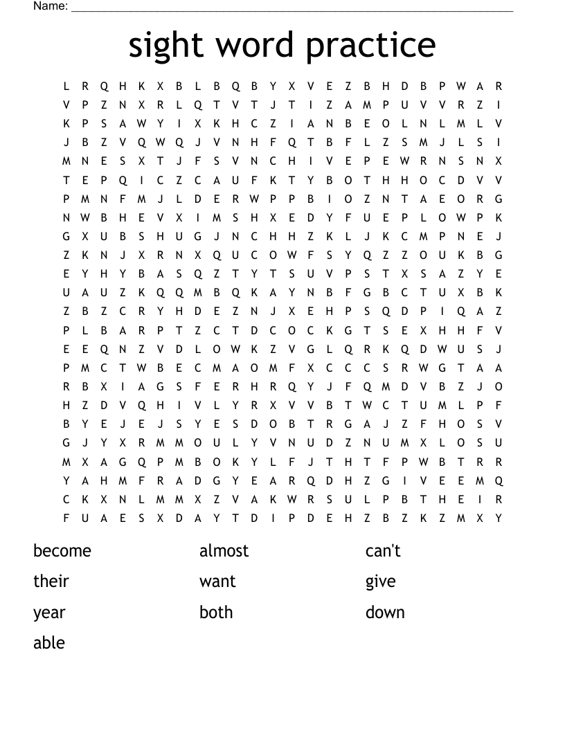 sight word practice Word Search